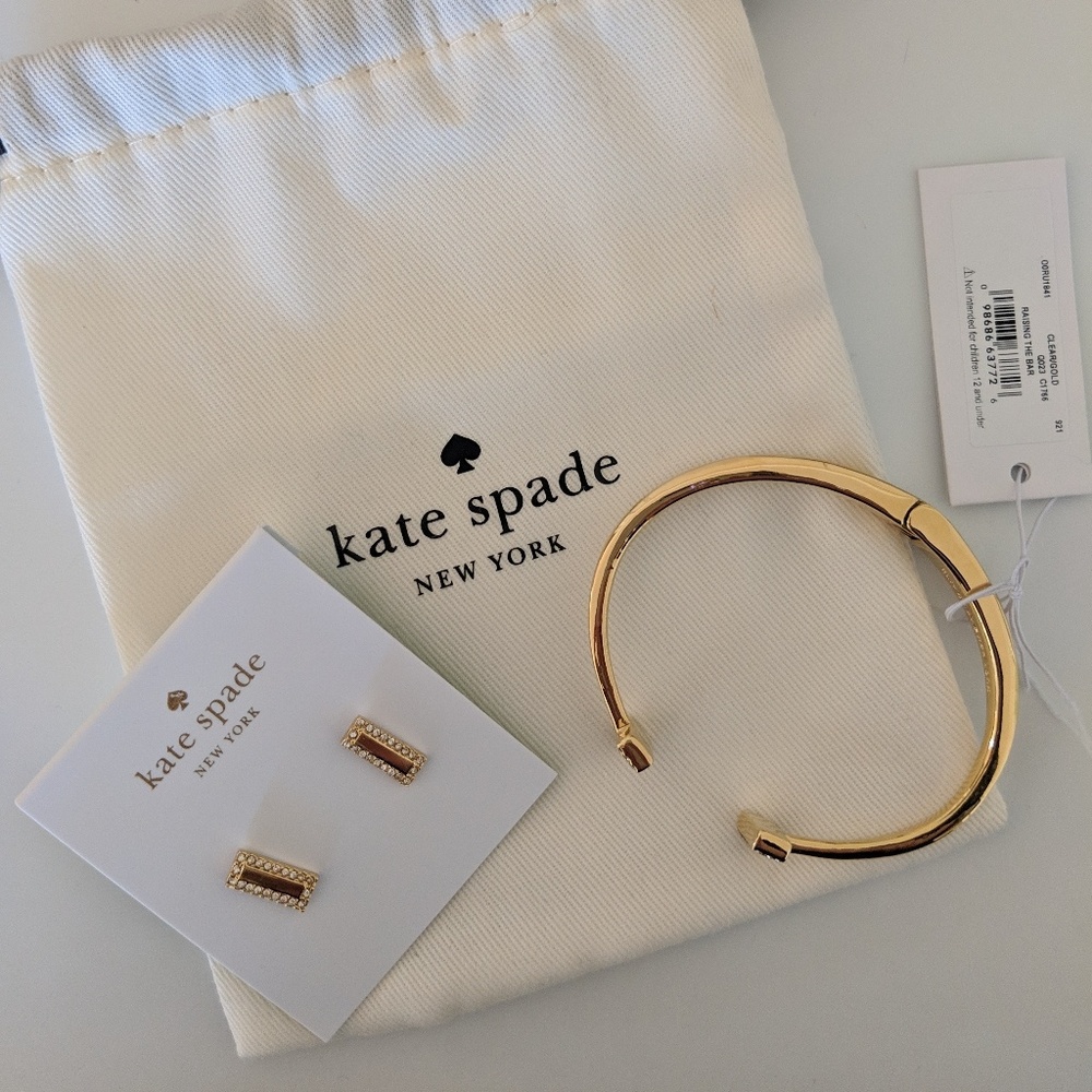 Gold Kate Spade earrings and bracelet